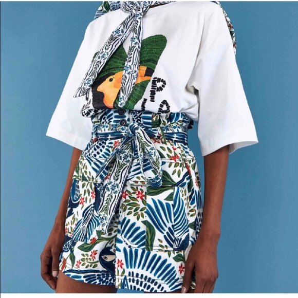 Farm Rio Off-White Macaw Flight Shorts Wide-Leg (XS) - Picture 5 of 7